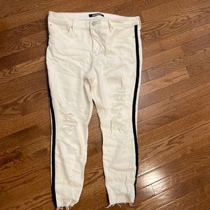 White with black stipe stretch cropped leggings